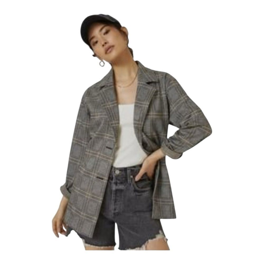 ANTHROPOLOGIE Avec Les‎ Filles Office Siren Longline Plaid Blazer Sz Extra Small